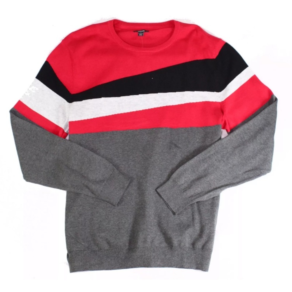 Alfani Mens Sweater Red Size Large L Pullover Colorblock Crewneck $75
